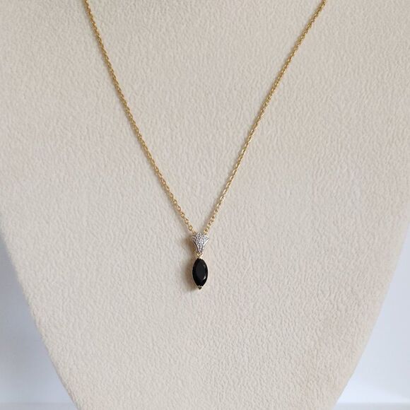 Black Spinel Pendant Necklace 14K YG and Stainless Steel Chain - Picture 5 of 11